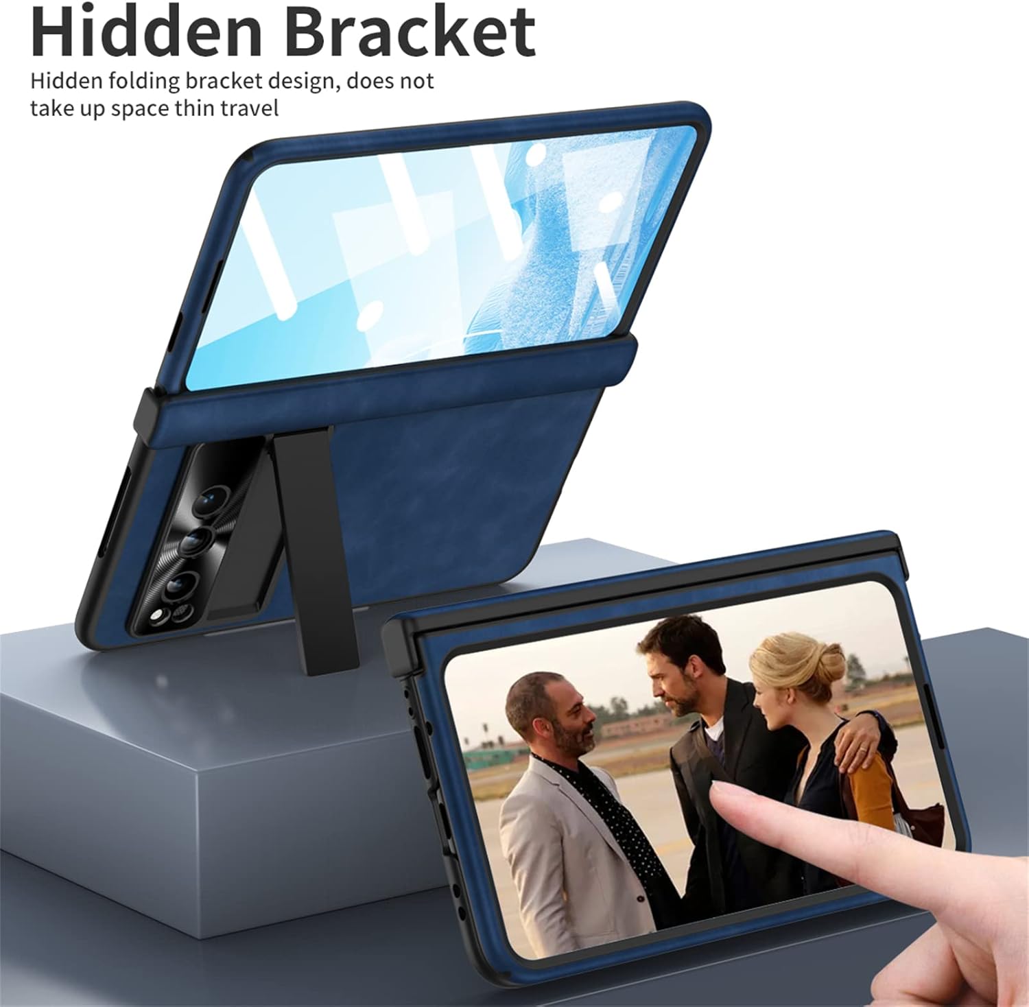 Pixel Fold, funda de piel magnética de protección de bisagra, protector de pantalla integrado, compatible con Google Pixel Fold 2023 (azul)
