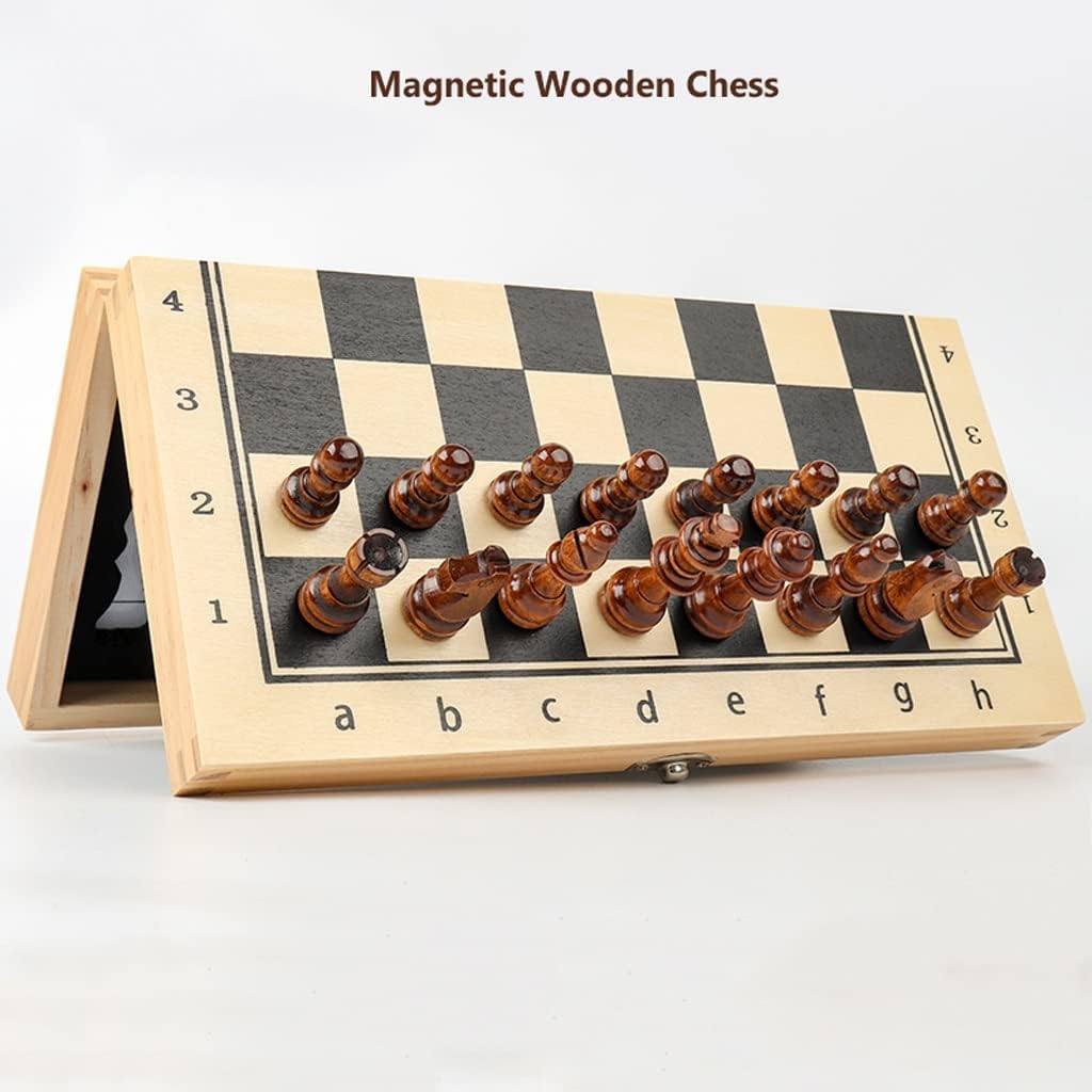 ROLTIN Juego de tablero de ajedrez magnético plegable de madera con ranuras de almacenamiento, juego de ajedrez portátil de viaje para adultos, 2