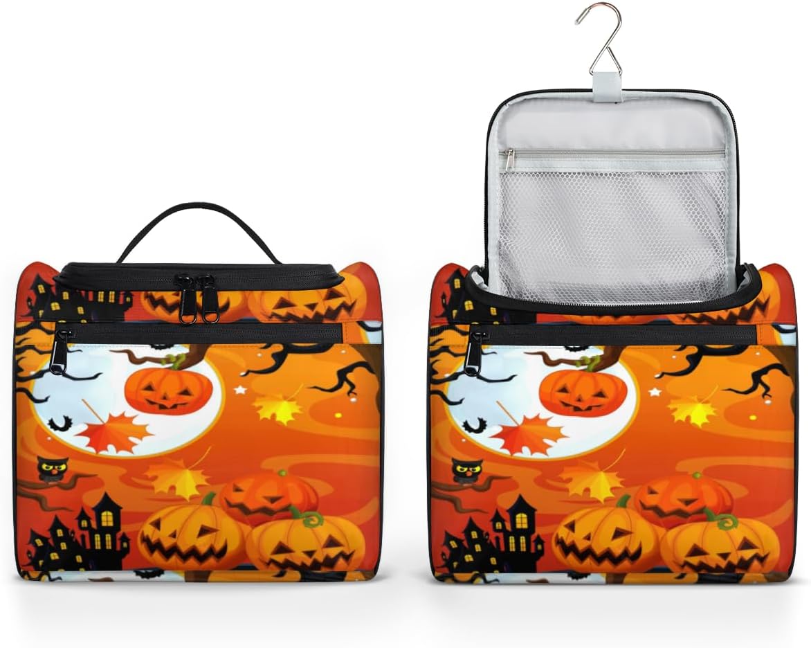 Bolsa de aseo para fiesta de Halloween, decoración moderna para mujer, organizador de maquillaje de viaje con gancho para colgar, bolsas de