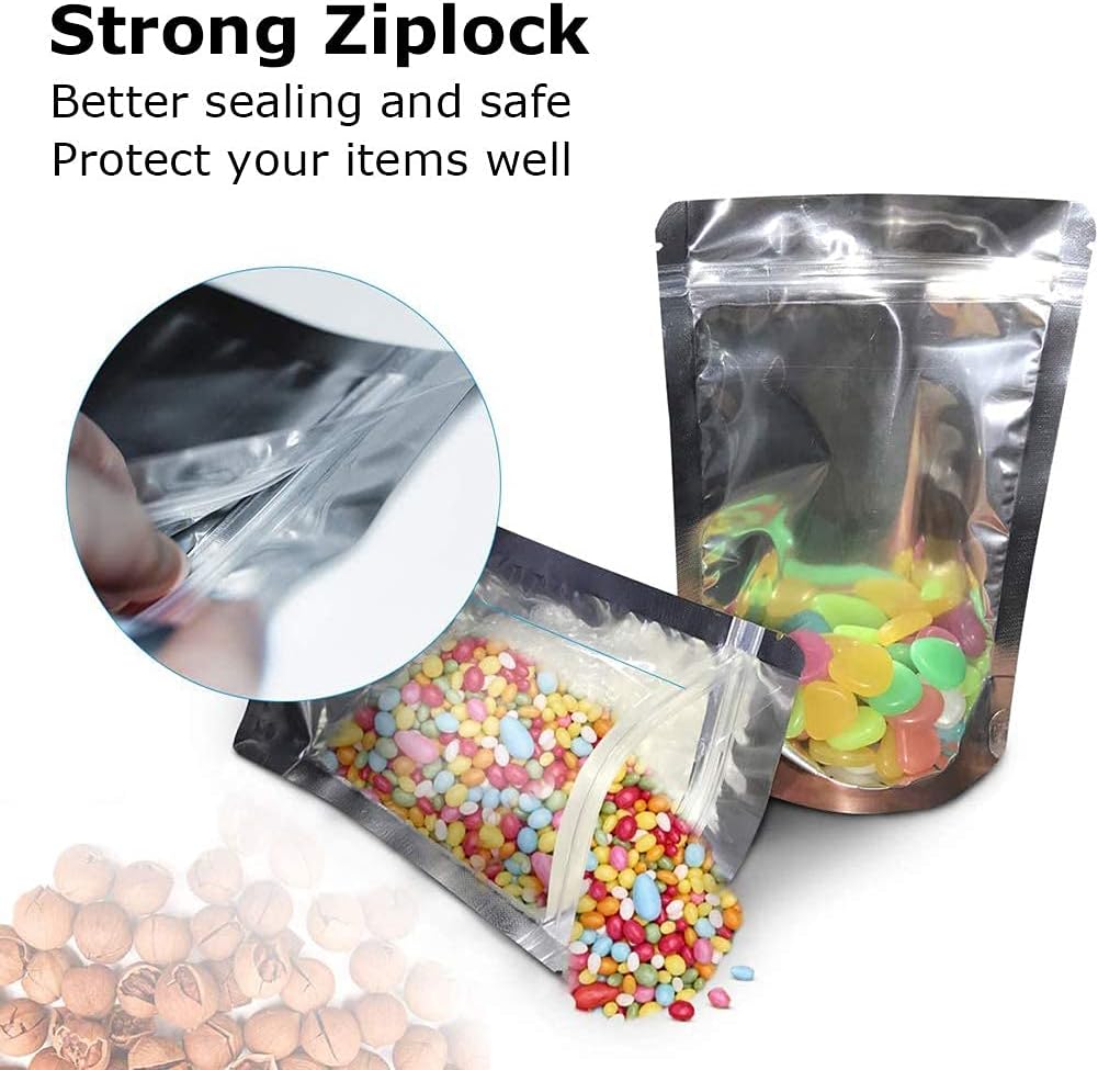 Bolsas de Mylar de 90 unidades, 9 tamaños, bolsas de Mylar de 7 mil para almacenamiento de alimentos, bolsas resellables de mylar con cierre, bolsas