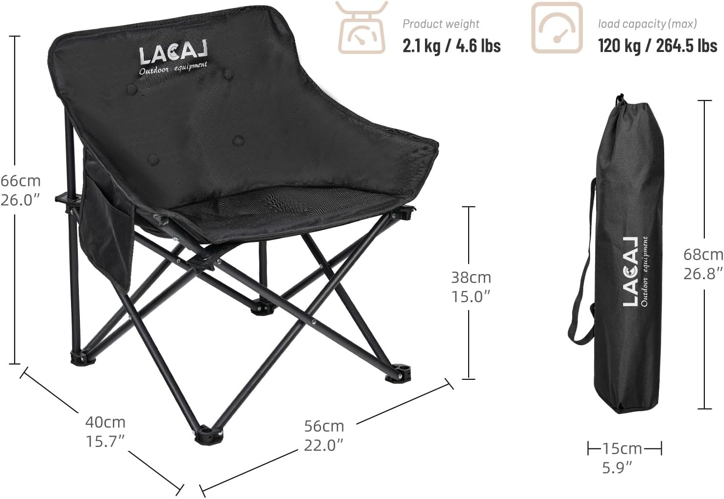 Silla de camping portátil, no requiere instalación, fácil de plegardesplegar en segundos, marco de aluminio de grado aeronáutico con tela Oxford