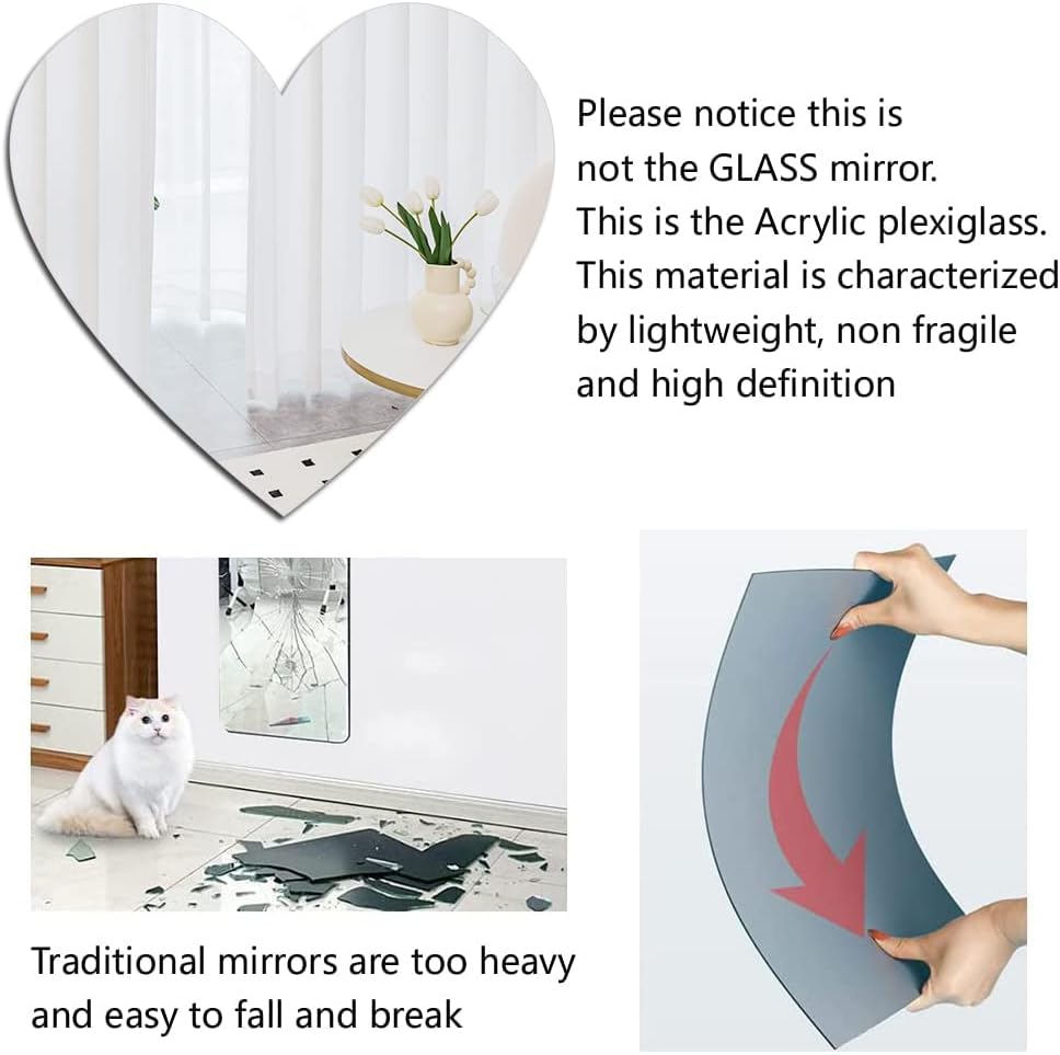 Espejo de pared acrílico de 15.7 in, plexiglás inastillable, grande, para paredes, baño, espejo de pared para maquillaje, tocador, habitación de