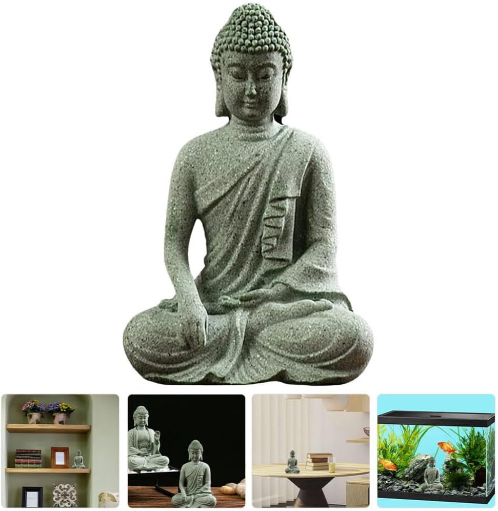 HOMSFOU Suministros de paisaje para pecera, decoración de Buda meditante, escultura de Buda antigua, decoración de escritorio, bendición, decoración