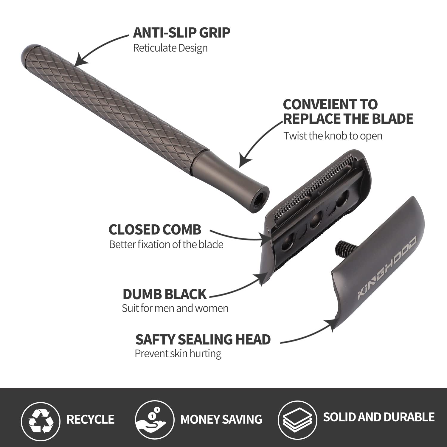 KINGHOOD Twinkle Series Zero Waste – Maquinilla de afeitar para hombres y mujeres, maquinilla de afeitar de seguridad de doble filo con 10 cuchillas