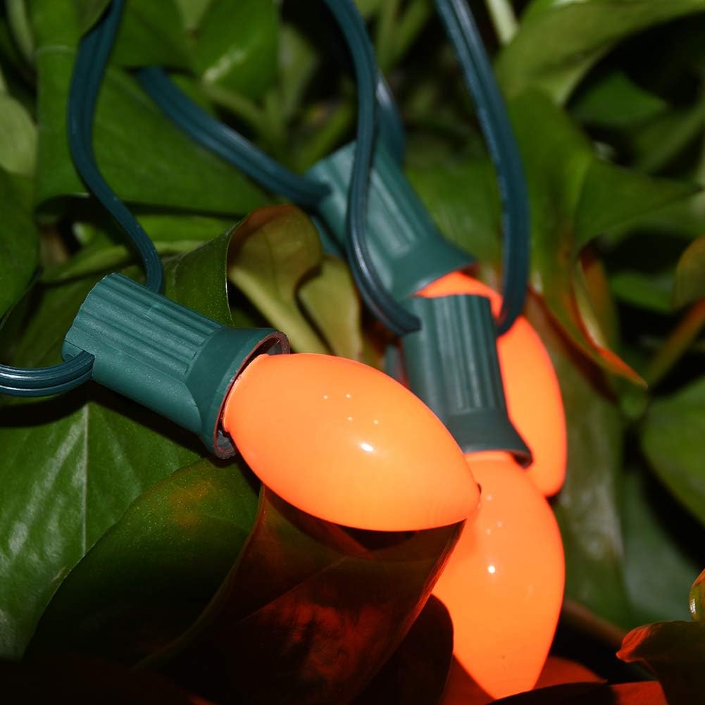 GOOTHY Paquete de 25 bombillas de repuesto C7 para Halloween, luces de Navidad de cerámica naranja para Halloween, exteriores, patio, interior, tira