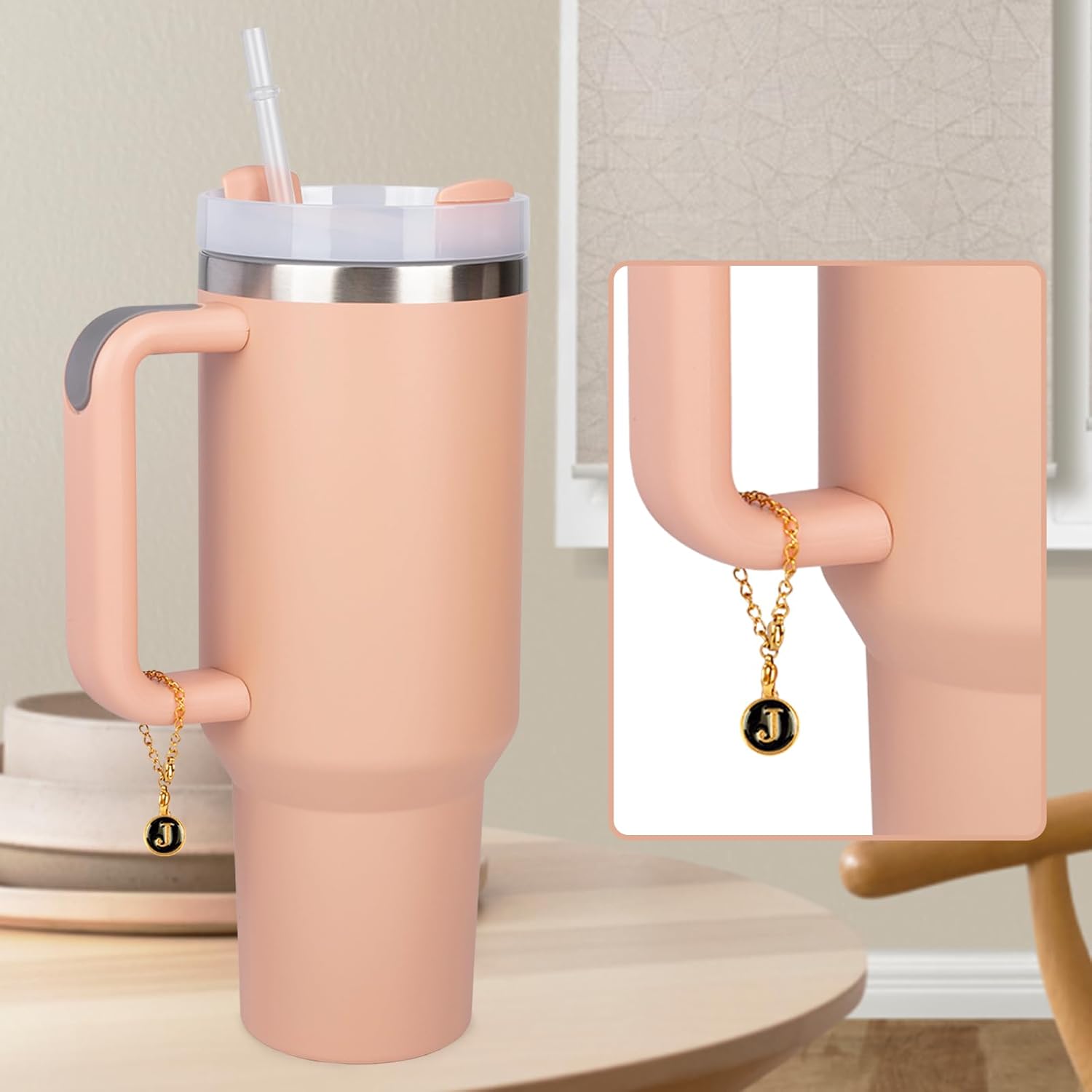 Paquete de 2 dijes de letras para Stanley, simples y modernos, placa de identificación con nombre de inicial, dije personalizado para vaso Stanley,