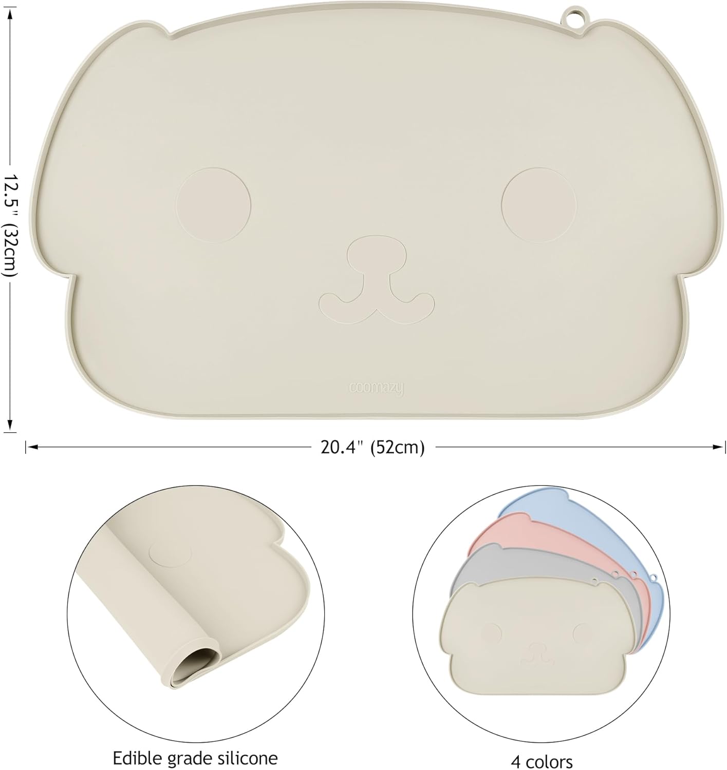 Coomazy Tapete de comida para perros y gatos, tapete de silicona para mascotas ampliado y grueso, borde elevado para evitar fugas de alimentos y