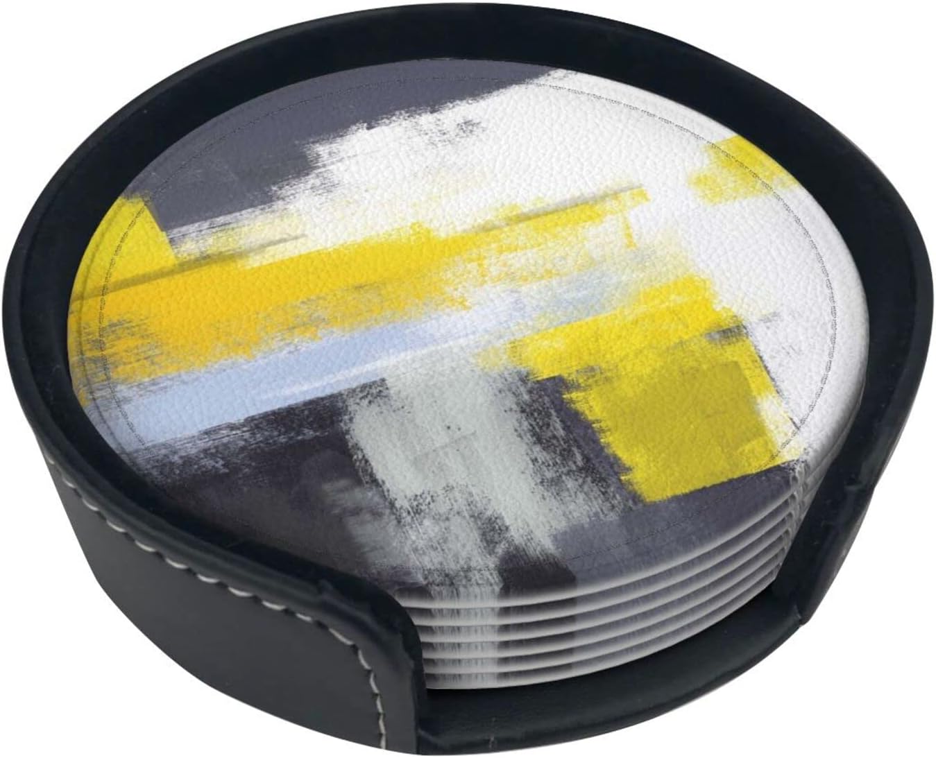 Posavasos para bebidas, posavasos redondos de piel sintética con soporte, 6 unidades, resistentes al calor, decoración elegante para cocina, mesa de
