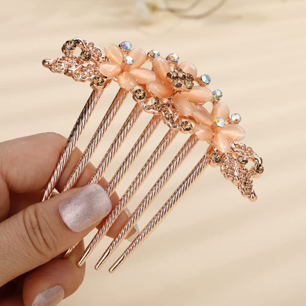 Aimimier Peines de pelo de cristal con flores vintage, dientes largos, horquillas para el cabello con diamantes de imitación, accesorios para el