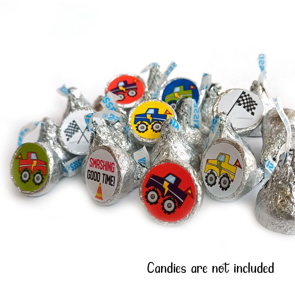 Monster Truck Labels for Hershey Kisses Chocolates by Adore By Nat – Birthday Party Candy Stickers – Set of 240