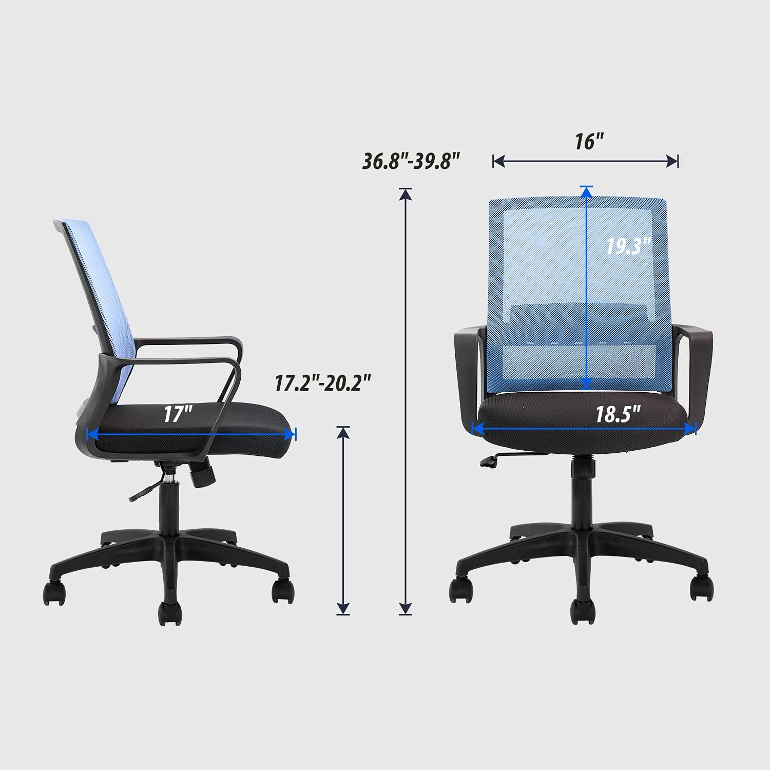 Silla de oficina, silla ergonómica de escritorio de malla con respaldo medio, silla de malla giratoria de altura ajustable, silla de computadora con