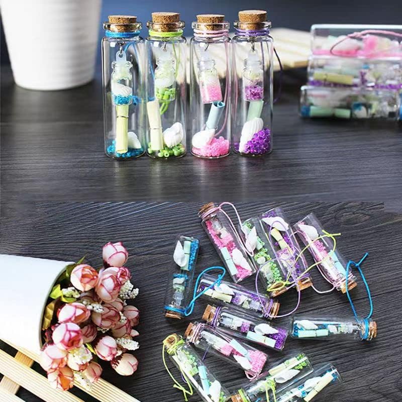Paquete de 20 botellas de vidrio de 0.7 onzas líquidas con tapón de corcho, botellas de vidrio de muestra vacías, pequeños frascos transparentes,
