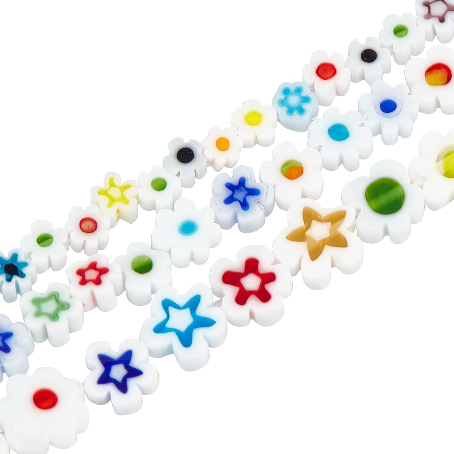 OLYCRAFT 236 cuentas de vidrio Millefiori hechas a mano, 3 estilos, cuentas de flores de vidrio blanco, cuentas de mosaico sueltas para joyería,