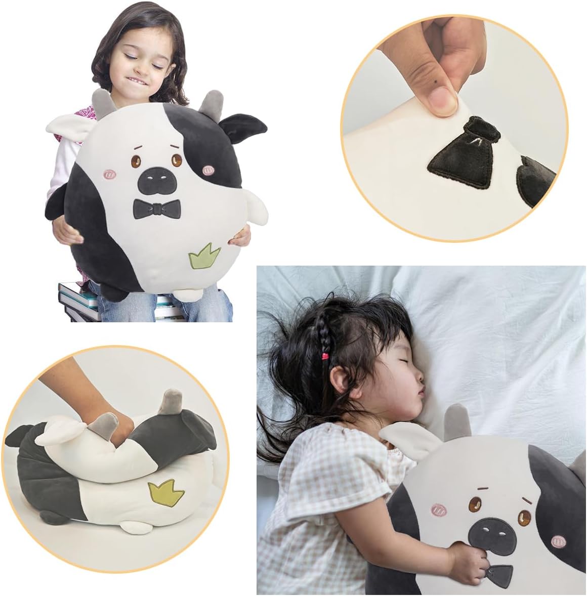 ARELUX Almohada suave de peluche de anime de vaca blanca y negra de 18 pulgadas, lindo juguete de peluche kawaii, decoración de habitación,