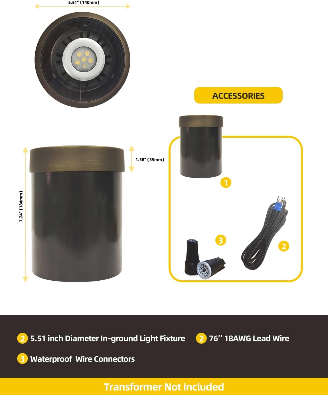COLOER Luces de pozo en el suelo de gran tamaño, luces LED de camino de bajo voltaje para exteriores, luces de suelo impermeables IP65 para paisaje