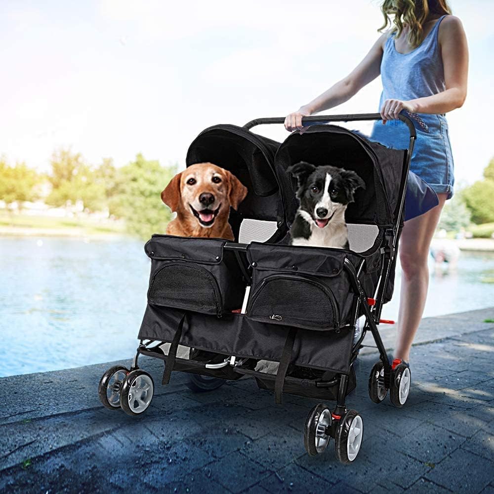 Cochecito de mascota plegable doble perro gato carro de viaje, varios colores