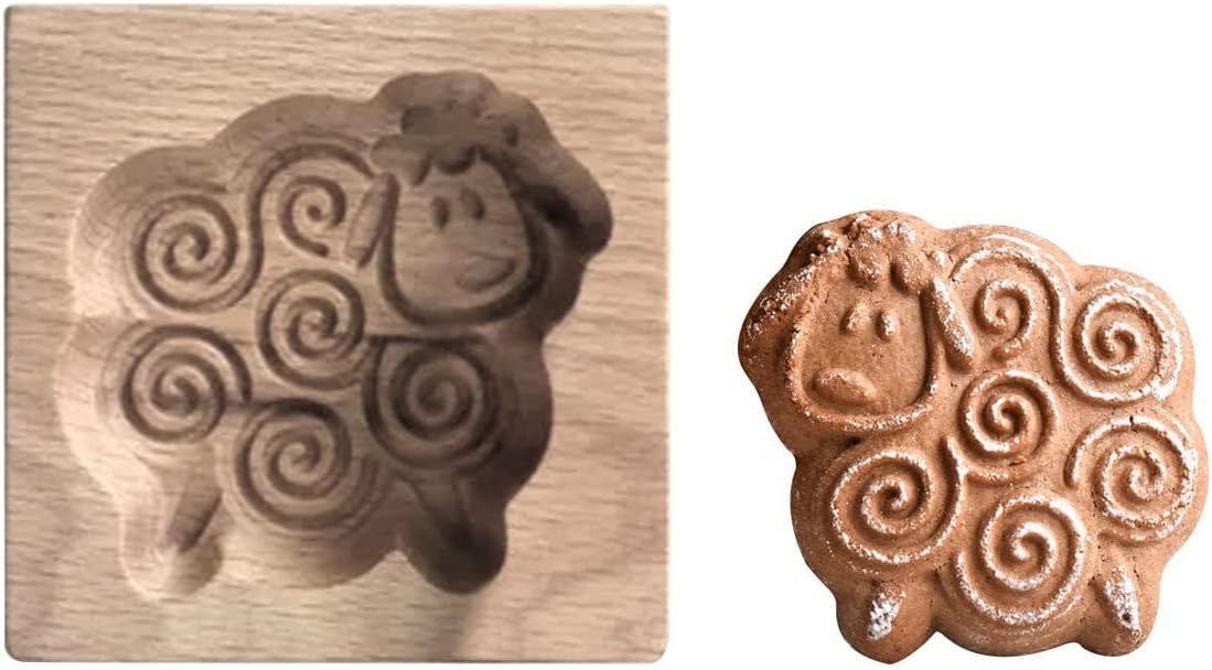 Moldes de madera para galletas, cortador de galletas tallado de cabra para hornear, sellos de prensa en relieve de galletas en forma de cabra para