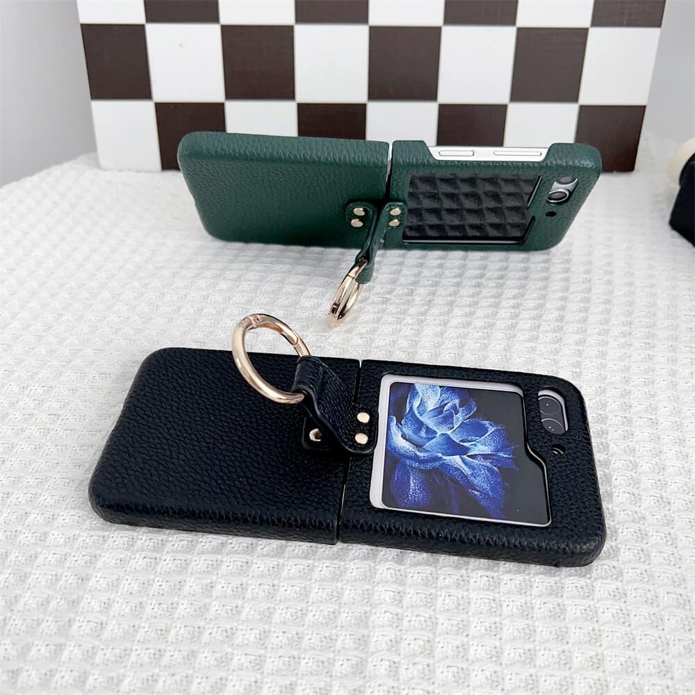 Funda de piel sintética con soporte de anillo para Samsung Galaxy Z Flip 5 4 3 5G Z Flip3Flip4Flip5 mate retro lujo a prueba de golpes vintage