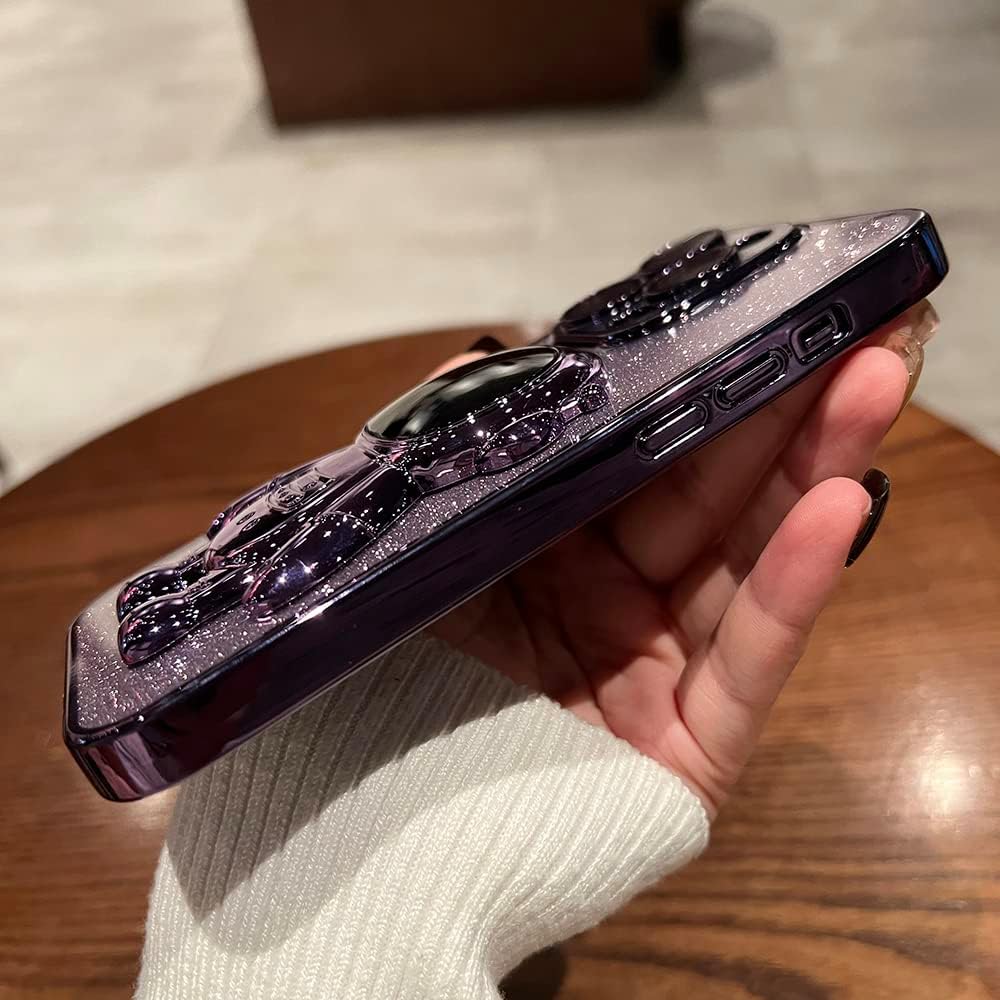 Roemary Funda con soporte oculto de astronauta para iPhone 15 Pro Max, para iPhone 15 Pro Max, funda dorada, soporte plegable de astronauta con