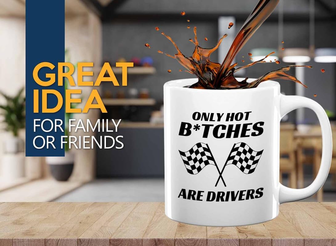 Racer Coffee Mug 11oz White – Only Hot Drivers – Fuel Speed Racer Car Guys Circuit Automotive Racing Boy Gifts For Him Dad Men Boyfriend