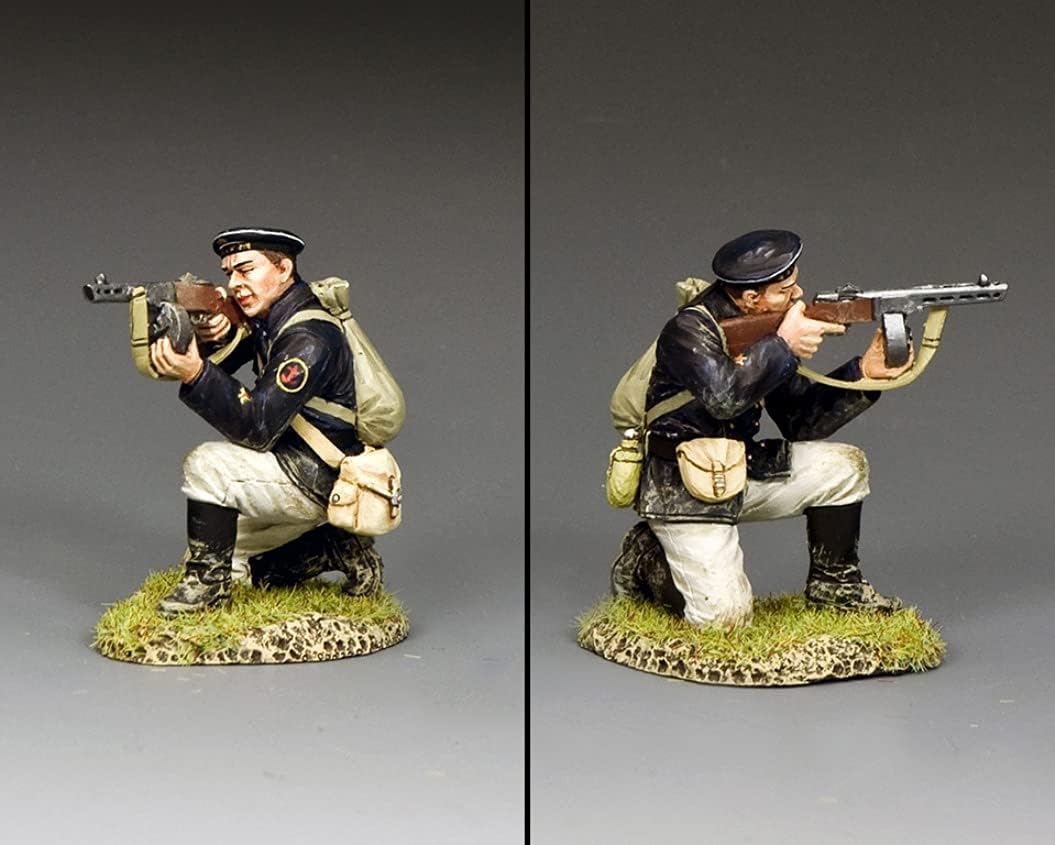 King & Country Toy Soldiers Ejército Ruso RA080 Ejército Rojo Ruso Infantería Naval Arrodillado Disparo PPSH41 Escala 130 Peltre