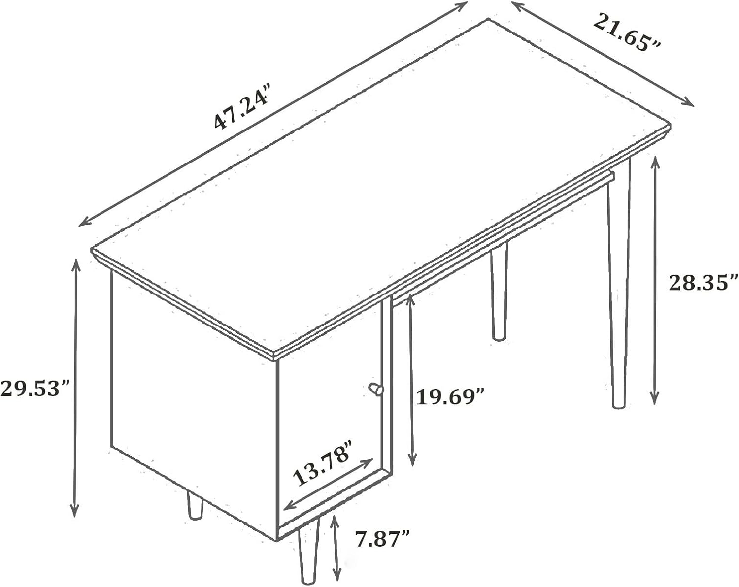 FRITHJILL Escritorio pequeño de 47.24 pulgadas con acabado moderno de nogal y patas de madera maciza, ideal para uso doméstico y oficina