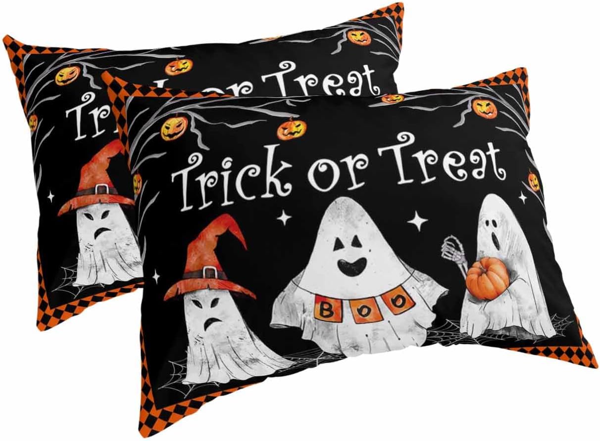 Fundas de almohada de Halloween de tamaño estándar, 2 paquetes de fundas de almohada suaves para cama, sofá y sillón, funda de cojín lumbar con