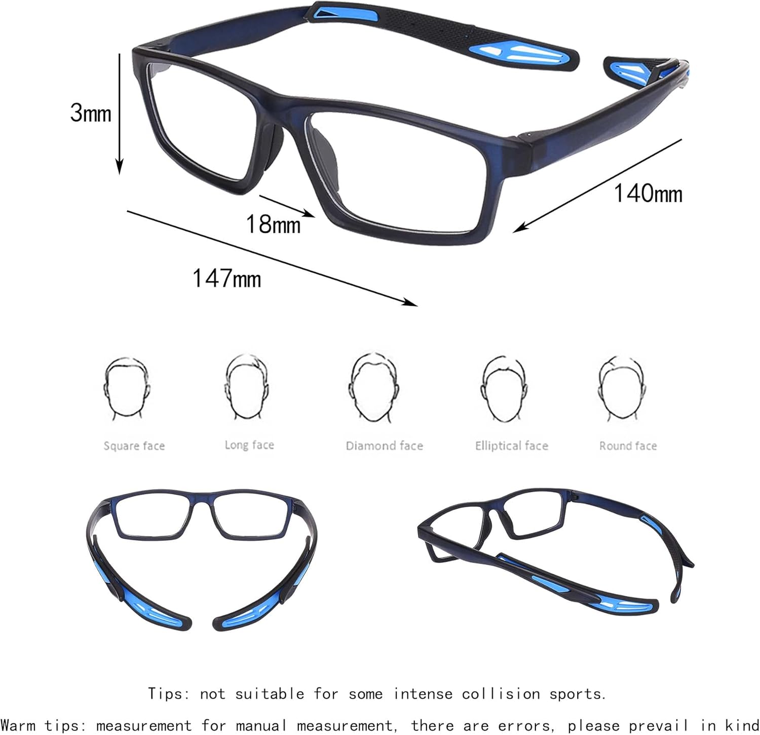 Gafas deportivas, gafas de seguridad para fútbol, con correa ajustable, patillas intercambiables para hombres y jóvenes