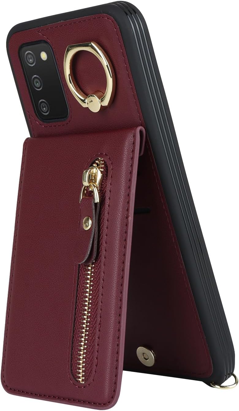 Samsung Galaxy A03s – Funda con tarjetero para mujer, Galaxy A03s con correa y ranuras para tarjetas de crédito, bandolera con función atril y