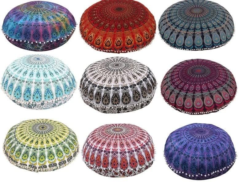 Funda de almohada de algodón grande de 32 pulgadas con diseño de mandala, para meditación, para asiento, hippie, decorativo, bohemio, puf indio