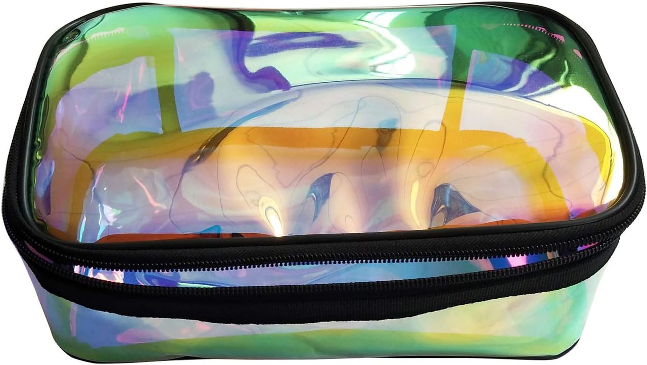 Jula Vance bolsa de cosméticos iridiscente bolsa de aseo de viaje bolsa de maquillaje holográfico kit de maquillaje de viaje organizador bolsa, Claro