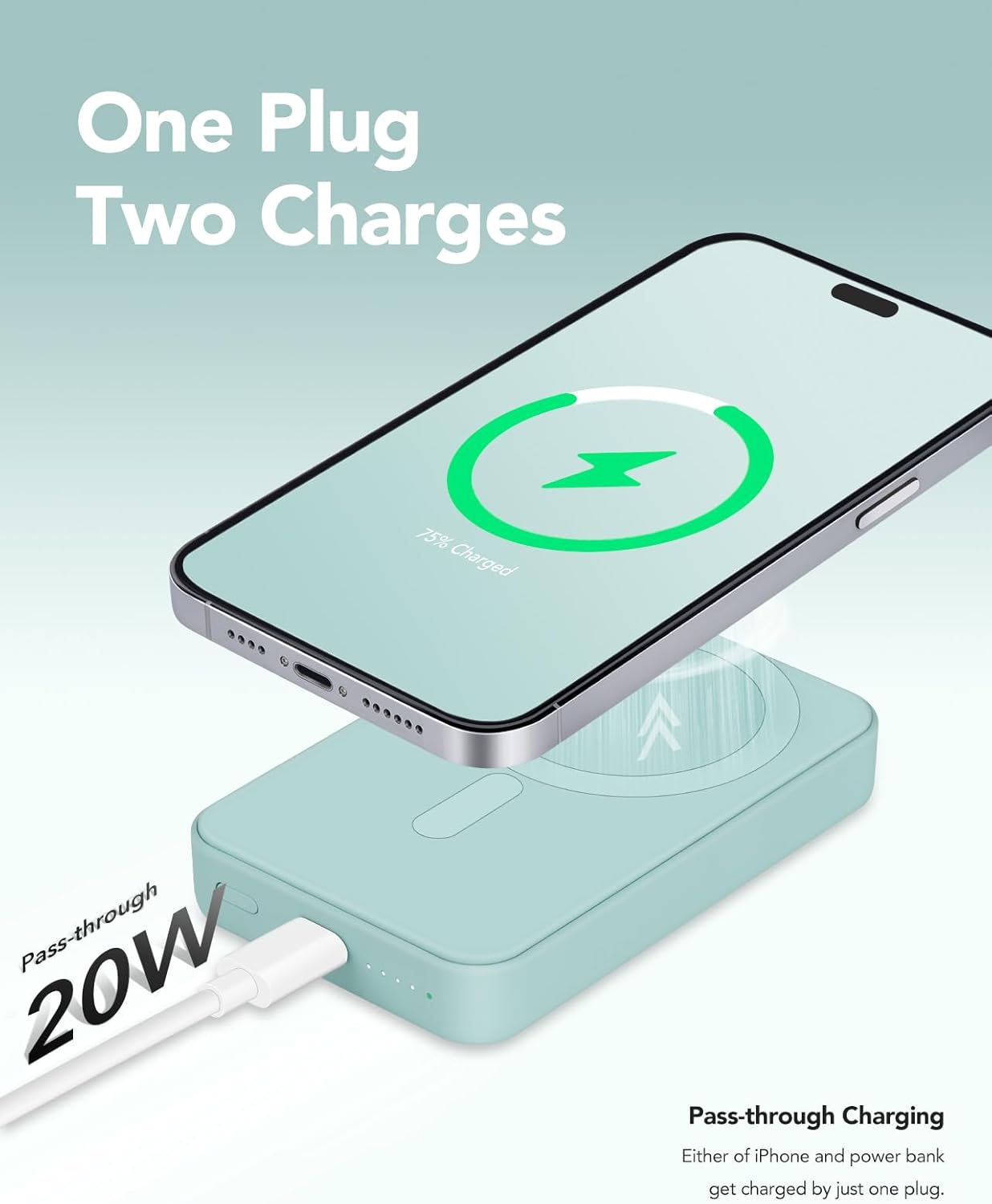 Snap Power Bank, batería MagSafe de 10000 mAh 20 W compatible con un soporte plegable, carga rápida y banco de energía magnético portátil,