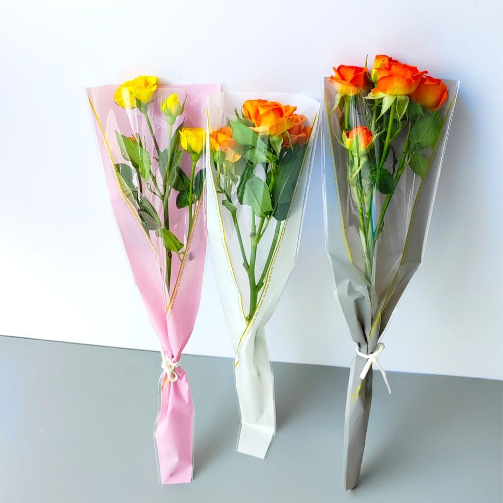 HYMAOME 50 bolsas de embalaje de rosas individuales para ramo de flores, mangas de plástico transparente para violonchelo, rosas envueltas para