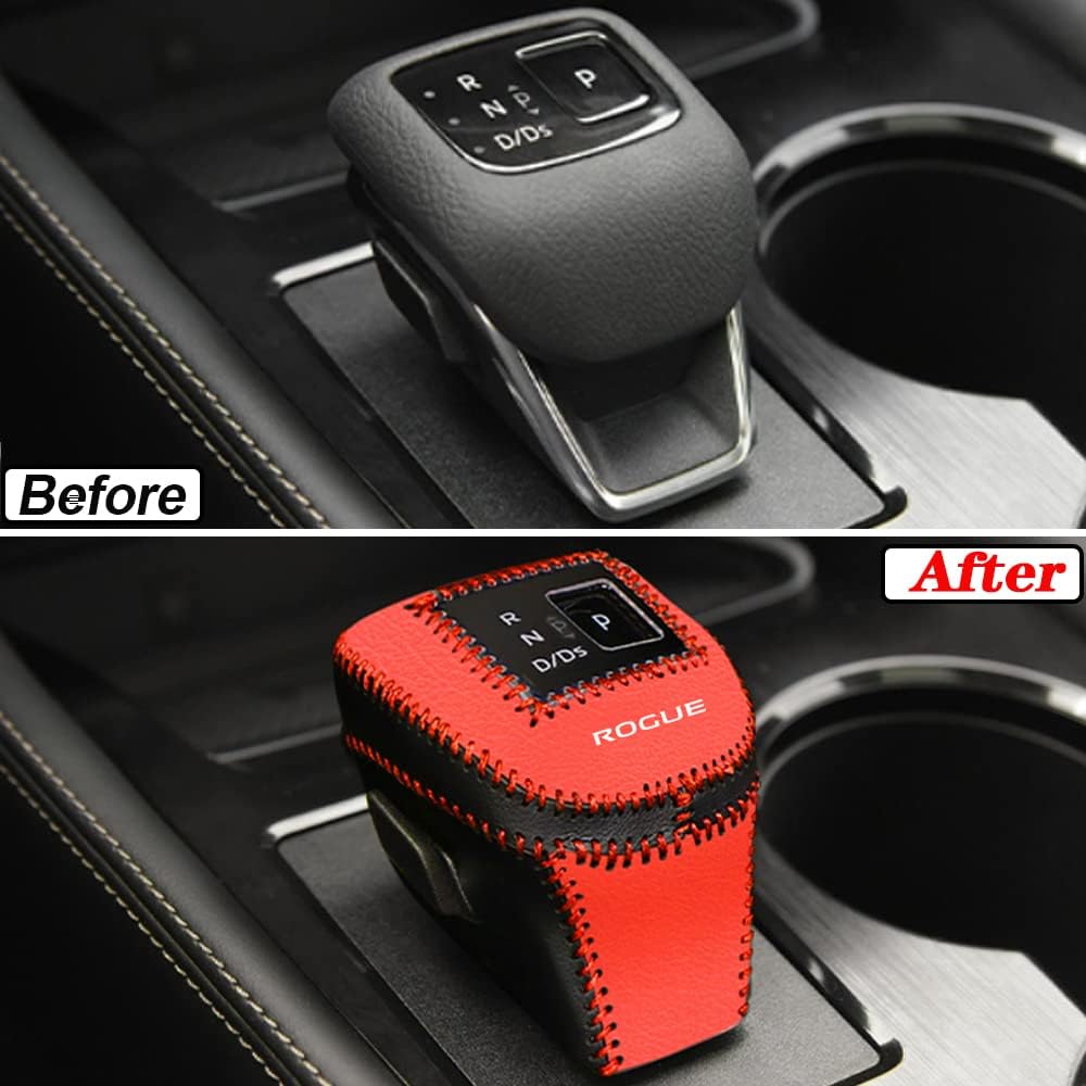 1 funda de piel para palanca de cambios, funda de piel para palanca de cambios, accesorios para Nissan Rogue 2021 2022 2023 2024 (negro y rojo)