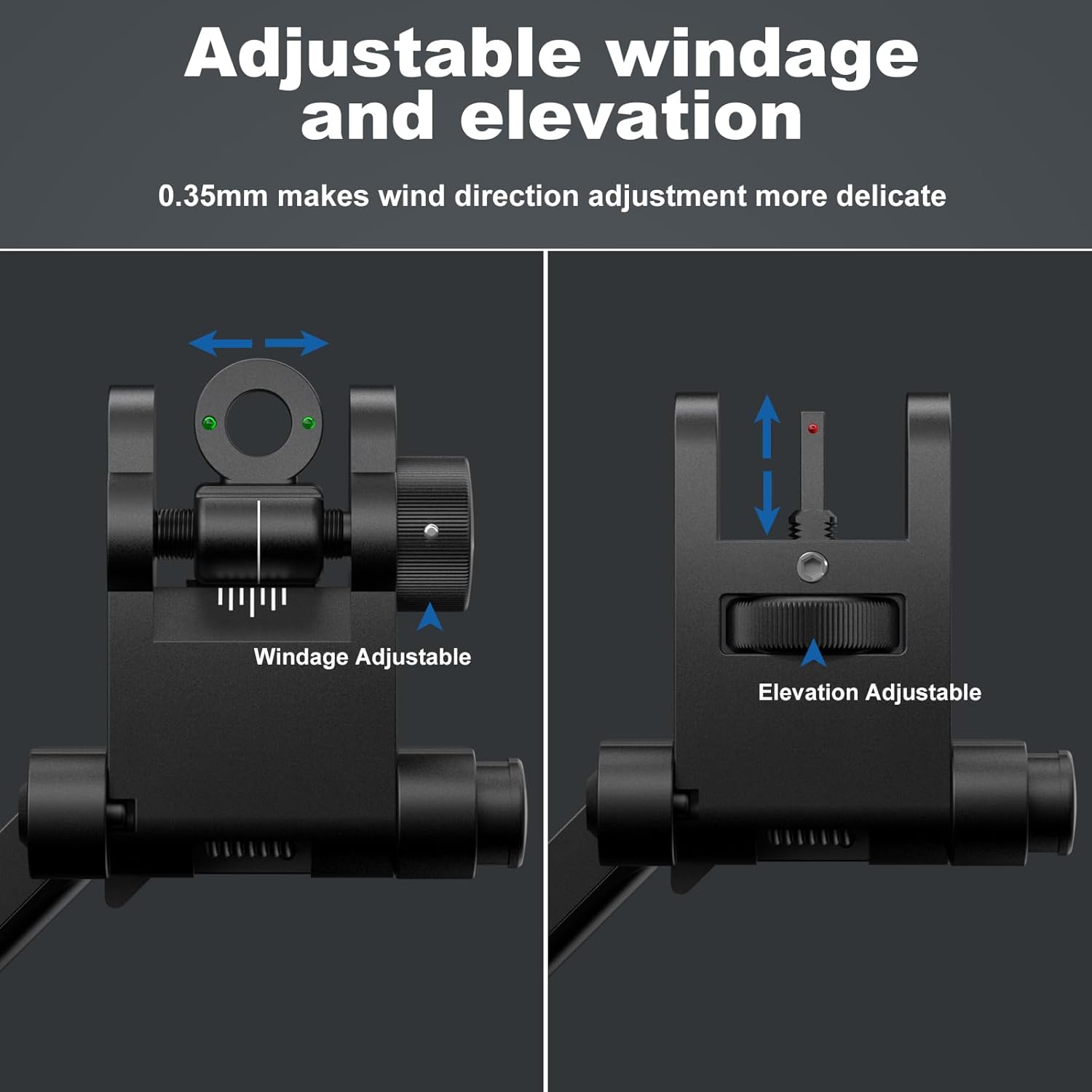 Feyachi Vistas de hierro compensadas de 45 grados Flip Up BUIS Transición rápida Backup Front y Rear Iron Sight Set Picatinny Weaver Rails