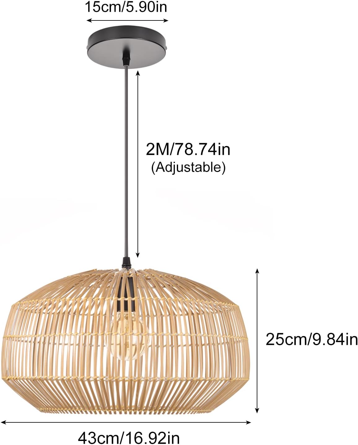 Arturesthome Luces colgantes de bambú, lámparas de araña de mimbre de ratán, lámpara colgante grande de tejido natural bohemio para fregadero de