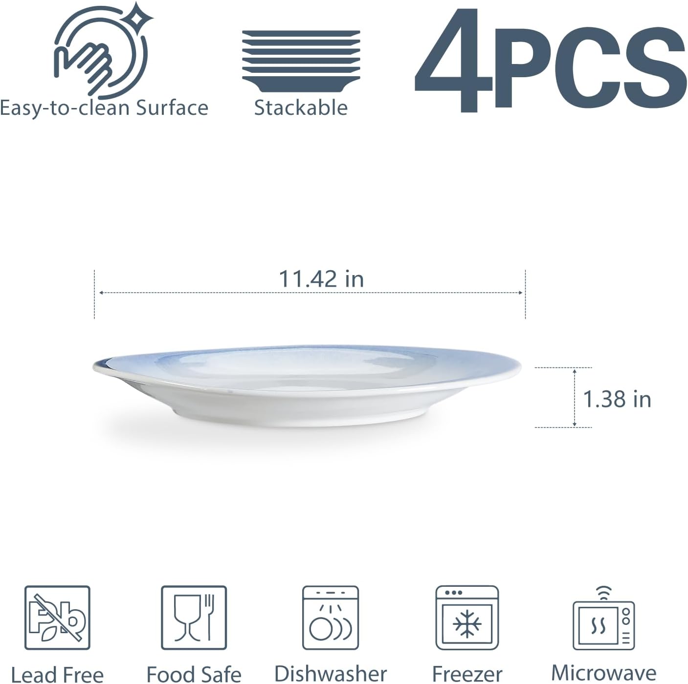 ONEMORE Platos llanos de 10 pulgadas, platos de ensalada de cerámica, modernos platos ovalados curvos, juego de 4 platos grandes para aperitivos,