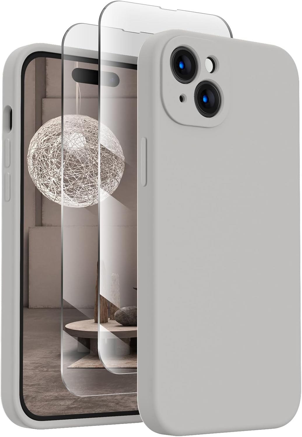 FireNova Funda diseñada para iPhone 15, funda de silicona mejorada protección de cámara con 2 protectores de pantalla, forro interior de microfibra