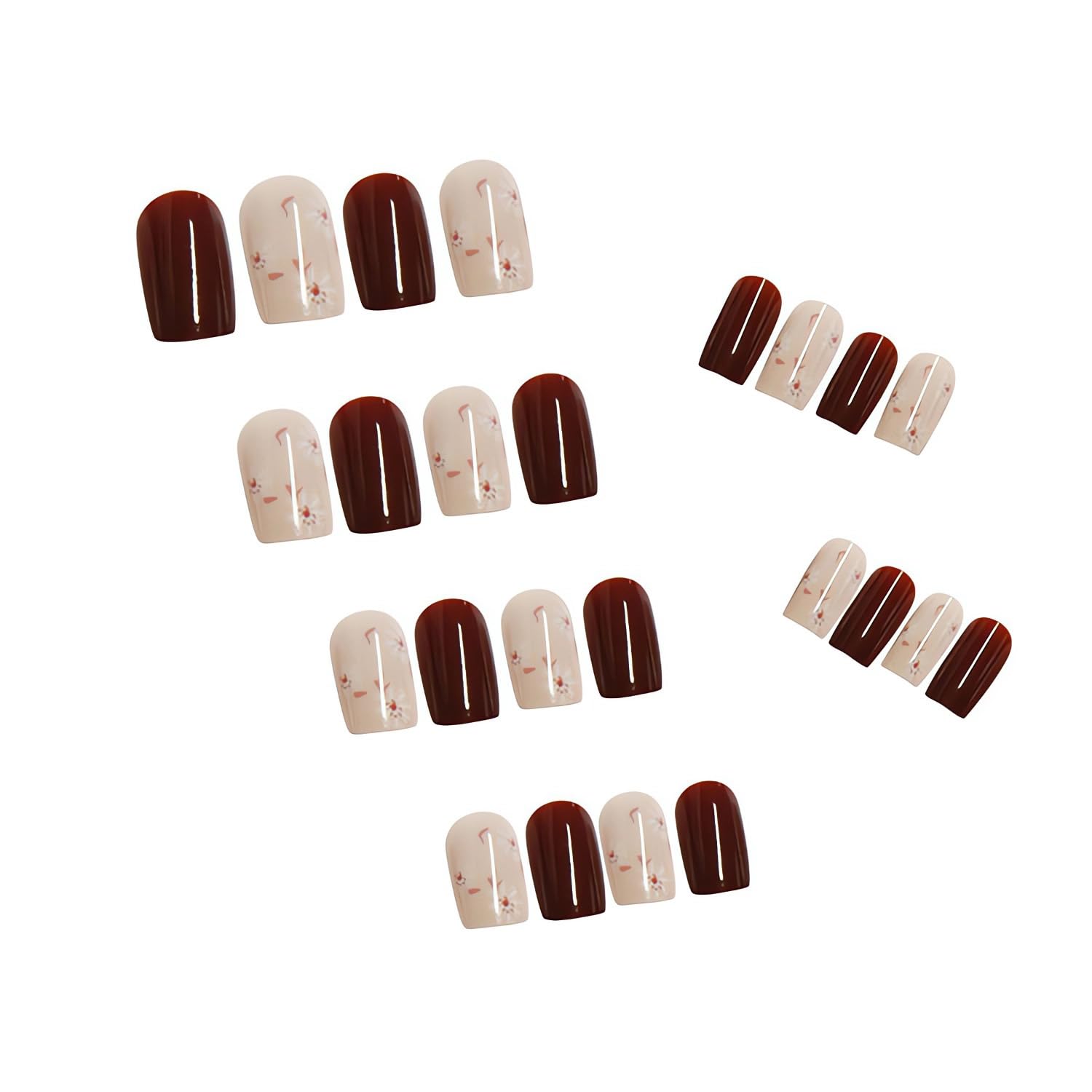 Uñas postizas medianas a presión, uñas postizas a presión con forma cuadrada, uñas postizas de color rojo vino brillante, uñas adhesivas