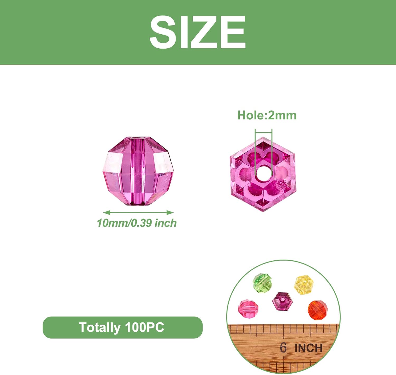 Craftdady 100 cuentas espaciadoras redondas facetadas de acrílico transparente de 0.394 pulgadas, colores mezclados al azar, cuentas sueltas de
