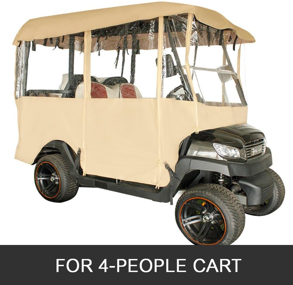 Waterproof 4-Person Golf Cart Enclosure with Transparent Windows, Fits EZGO, Club Car, Yamaha Cart – Deluxe Fairway Cover