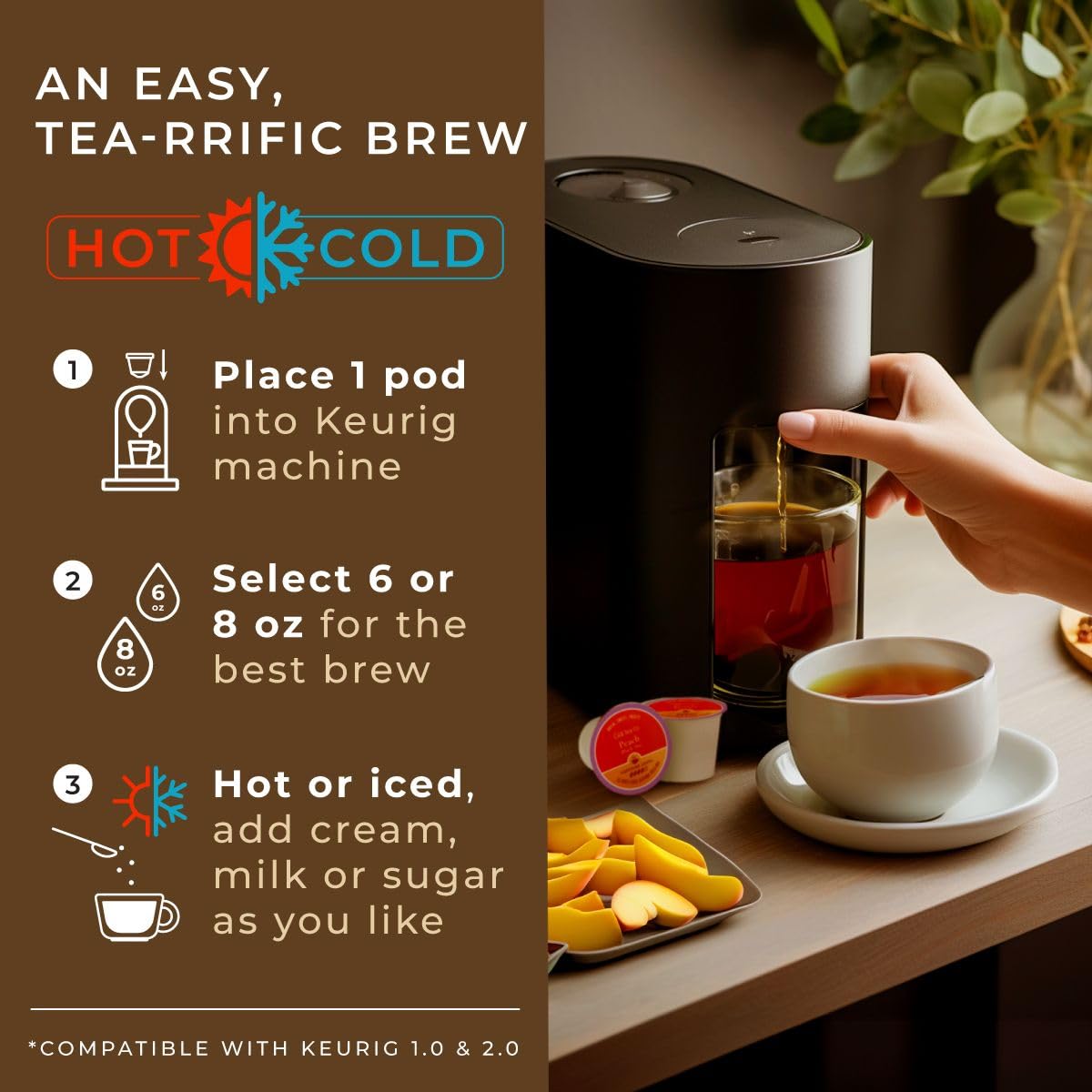 Gya Tea Co Tazas K de té negro melocotón para Keurig, té suave con alta cafeína, comienza el día con cápsulas de té para Keurig, las mejores