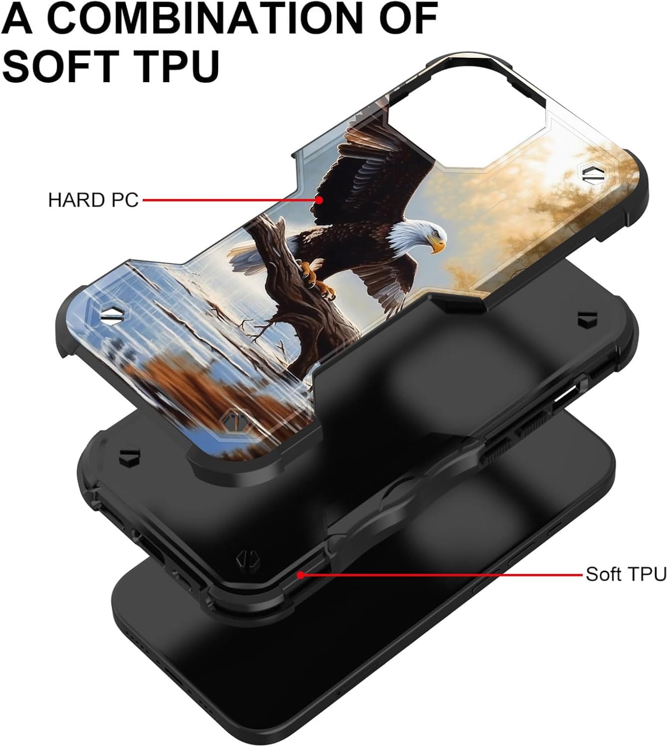 Funda para iPhone 15 Plus, doble capa, protección contra caídas de grado militar de 10 pies, antideslizante, resistente a prueba de golpes, para