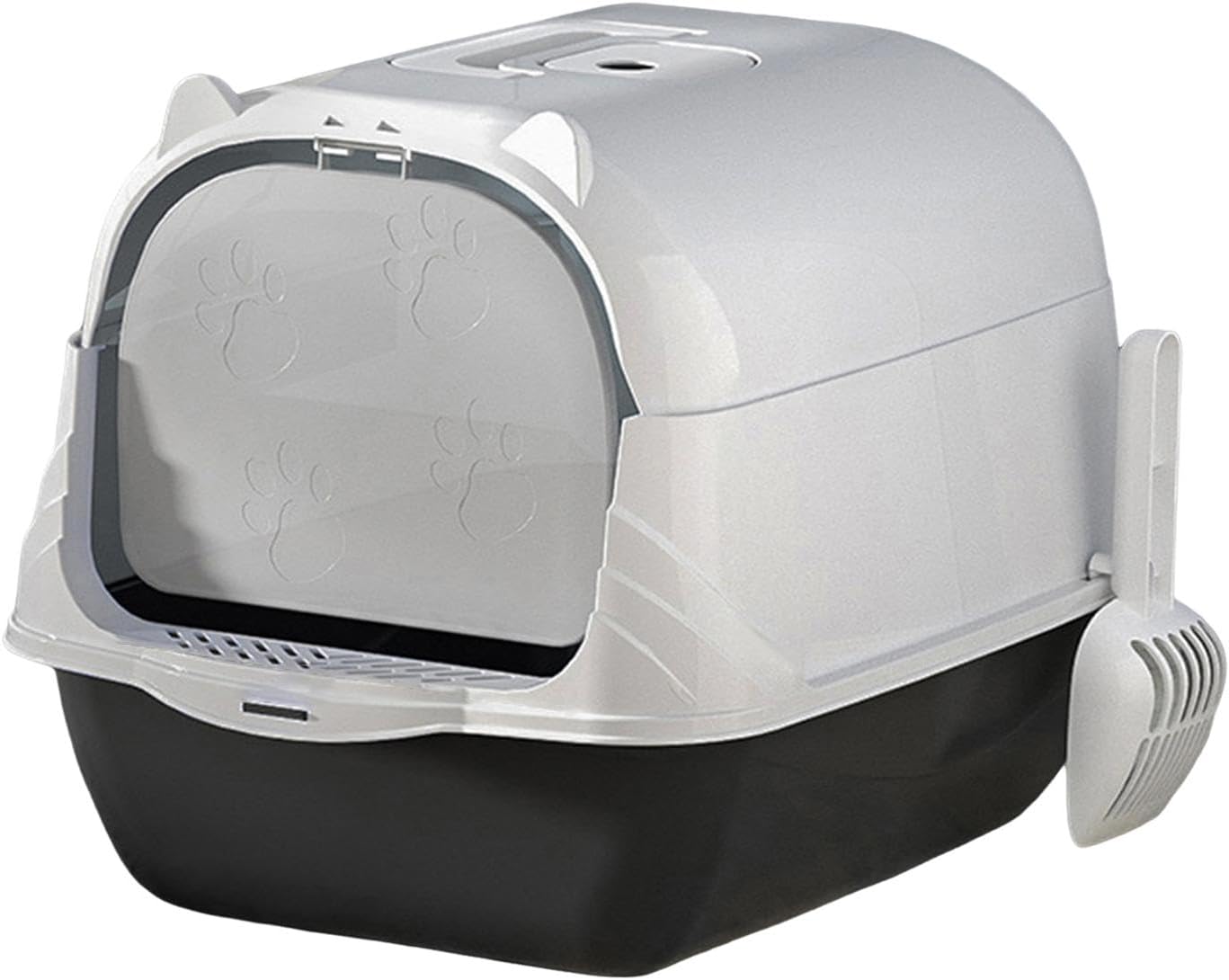 Caja de arena para gatos cerrada y cubierta con capucha para gatos, bandeja de arena duradera de dos vías para puerta móvil, caja de arena profunda