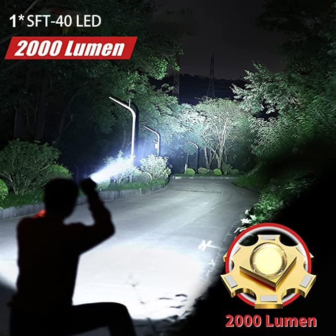 Wurkkos Linterna táctica, linterna súper brillante de 2000 lúmenes, linterna recargable de 1,131.9 ft de largo alcance, interruptor doble, IPX8