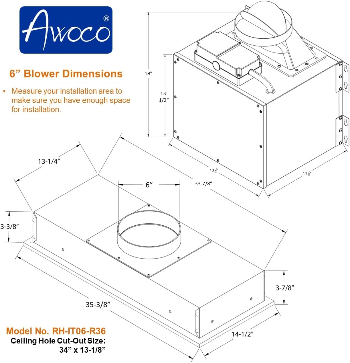 Awoco Campana extractora de acero inoxidable súper silenciosa de 14-12 pulgadas de profundidad, 4 velocidades, 800 CFM, luces LED, filtros de malla