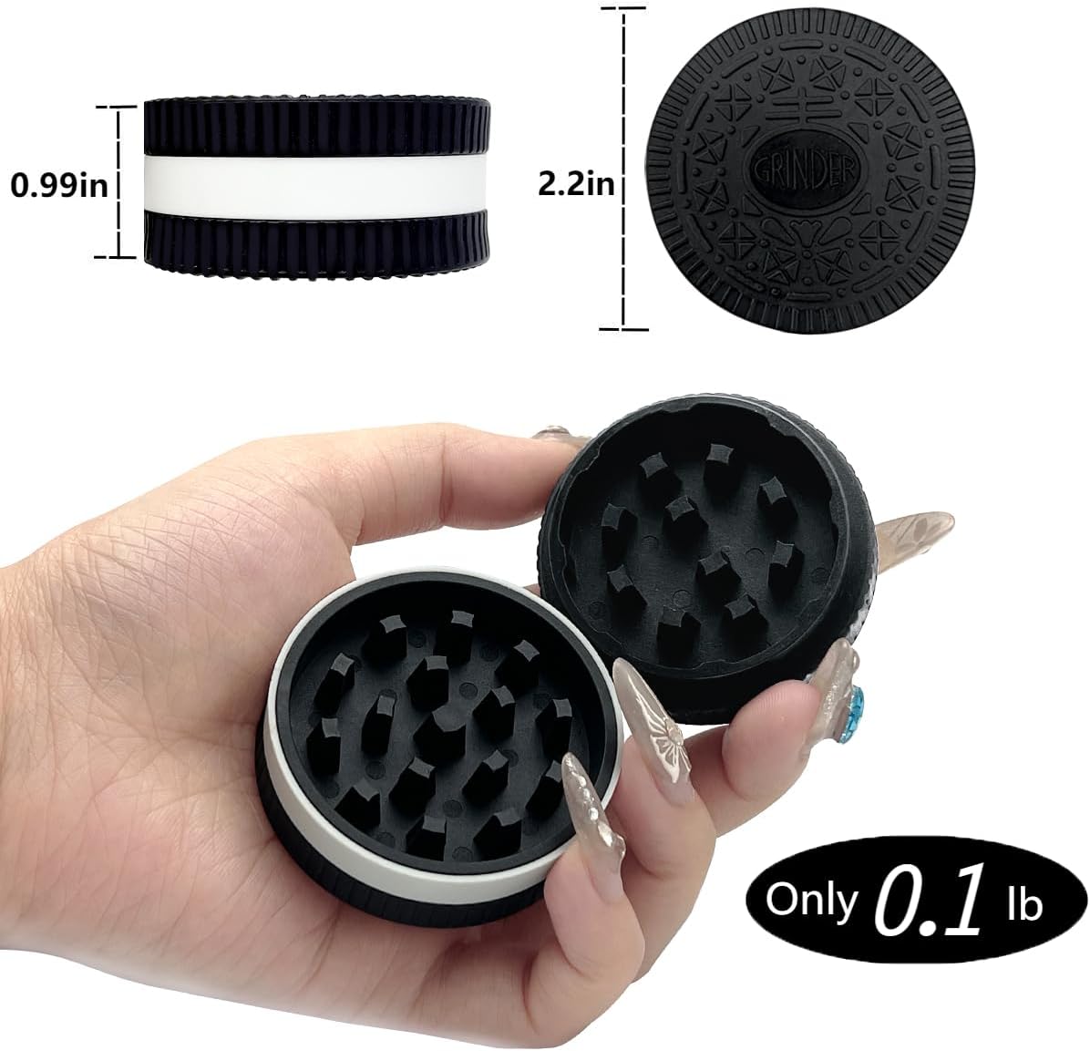 Molinillo, molinillo de diseño en forma de galleta de agarre más fuerte de 2.2 pulgadas (individual, negro)