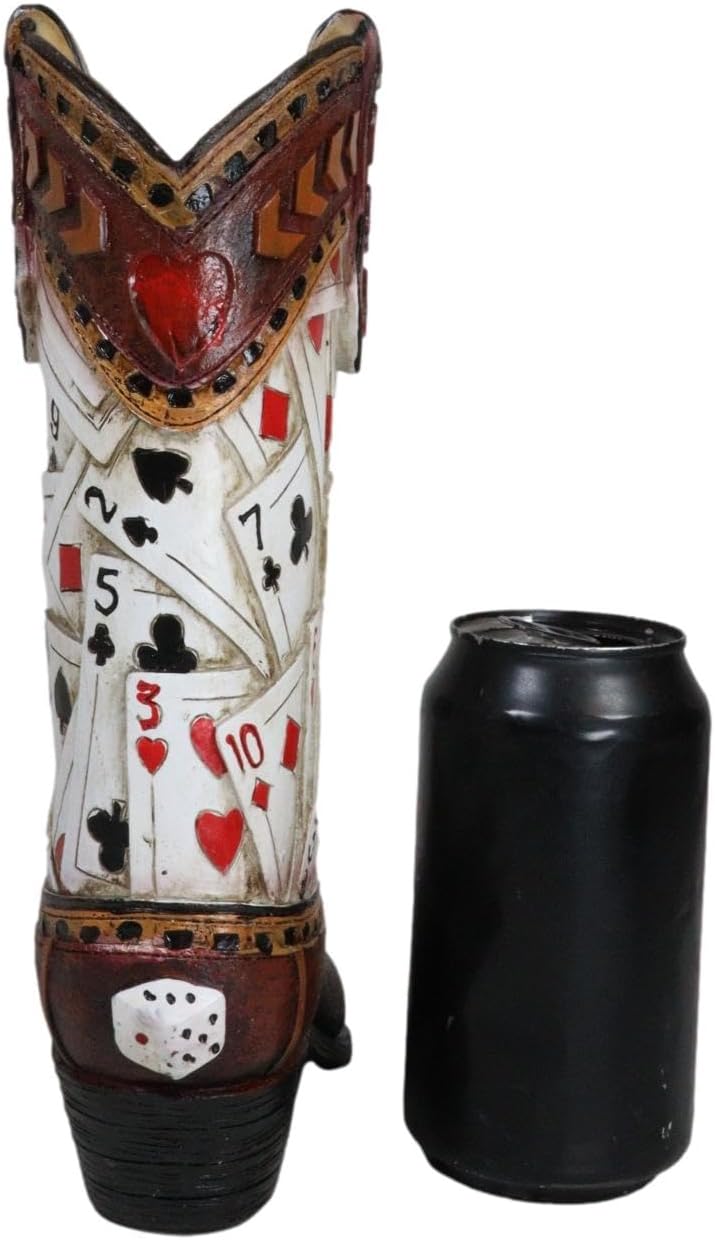 Ebros Gift Rustic Country Western Gambler – Juego de cartas y dados de póker de casino de cuero sintético con herramientas de vaquero, florero o