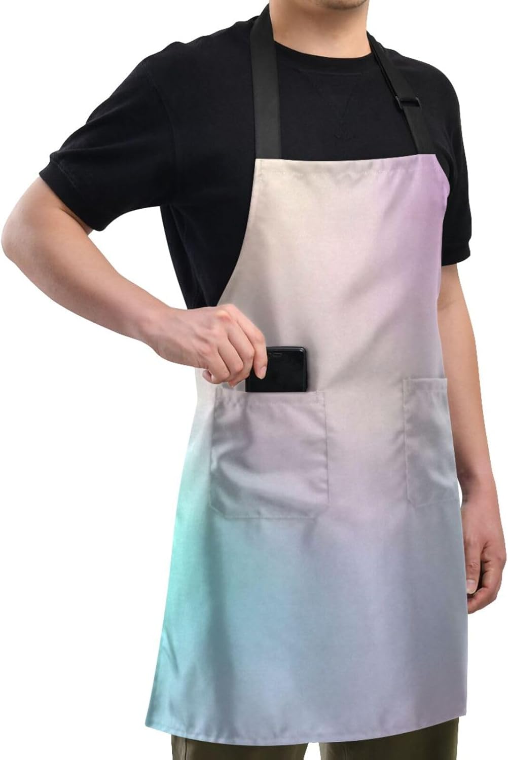 RPLIFE Delantal corto con purpurina rosa y morado con bolsillos, baberos para barbacoa, delantal de cocina para mujer, impermeable, accesorios de