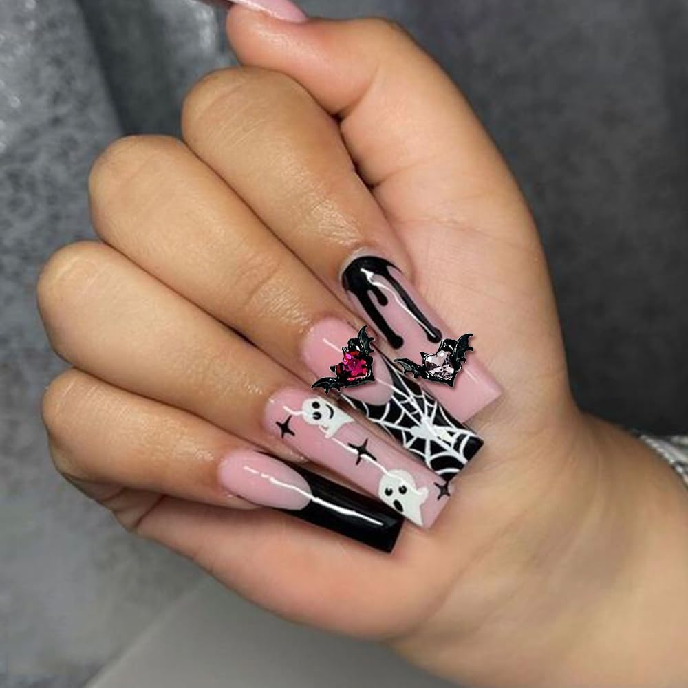 Dijes de uñas 3D de aleación plateada Y2K de 0.31 x 0.55 pulgadas, dijes de uñas de murciélago oscuro para uñas acrílicas, suministros de uñas para